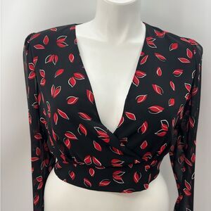 Express Black and Red Wrap Crop Blouse